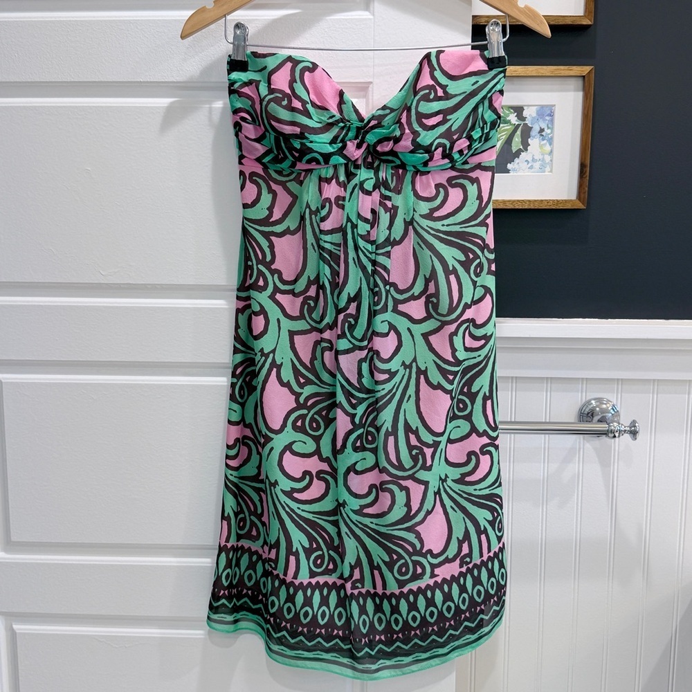 Milly Tropical Print Silk Dress Size 4 Pink Green